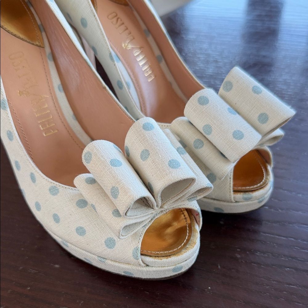 Elegant Polka Dot Peep Toe Heels - Picture 2 of 6